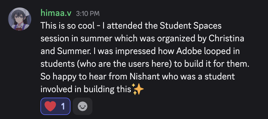 Student praising Adobe for involving students in building Cheat Sheet